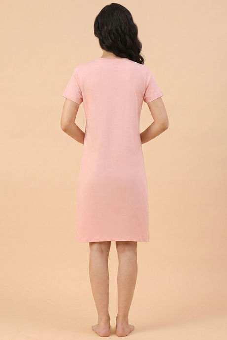 Zivame Farm Lore Knit Cotton Knee Length Nightdress - Pale Rosette — image 4